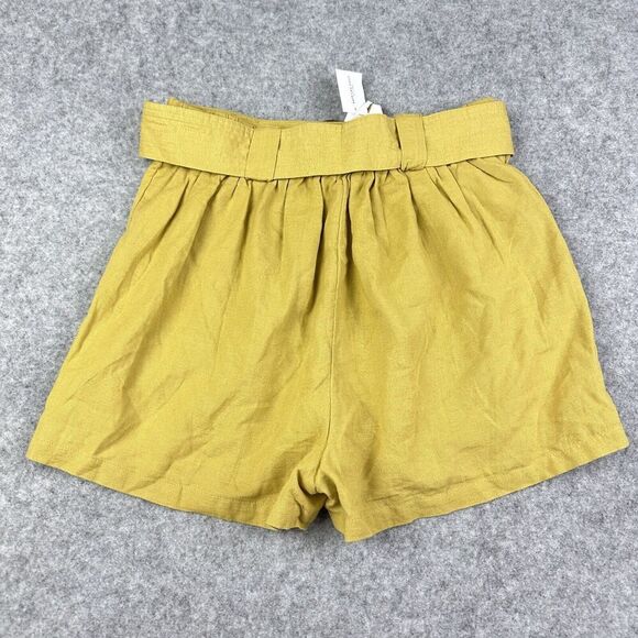 American Eagle Linen Blend Shorts Women S Mustard Yellow Belted Pleated Boho NEW - Picture 4 of 12